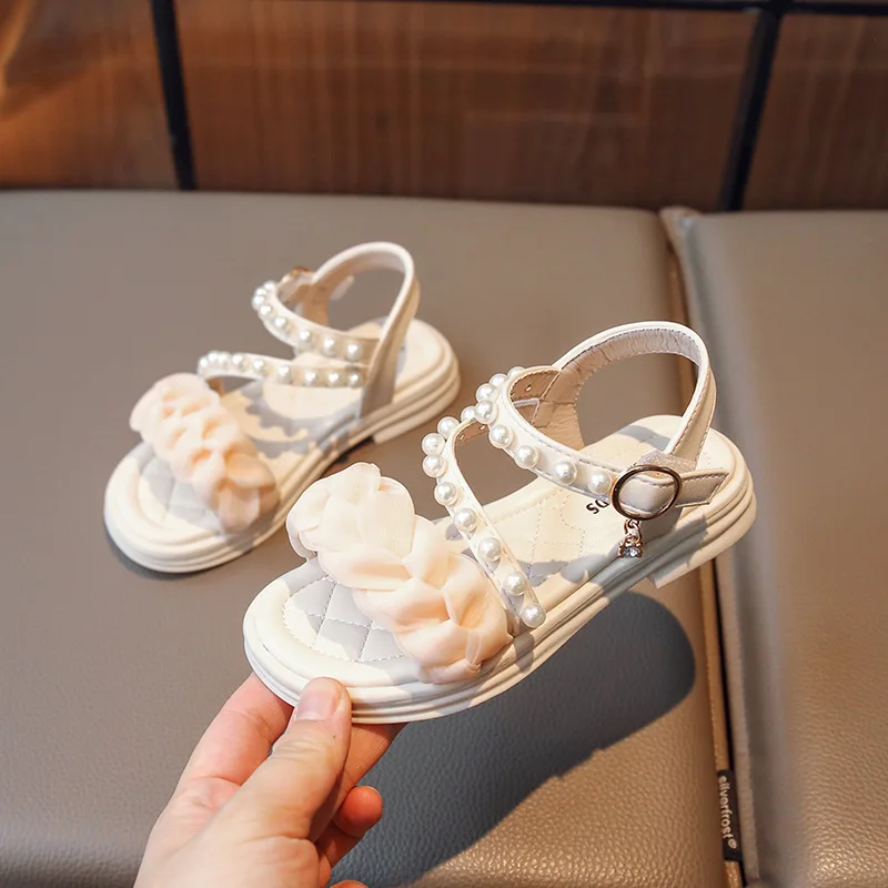 

New Baby Sandals for Girls Kids Shoes Princess Summer Girls Sandals 2023 Cute Beading Flat Beach Children's Shoe Size 7 8 2 Year