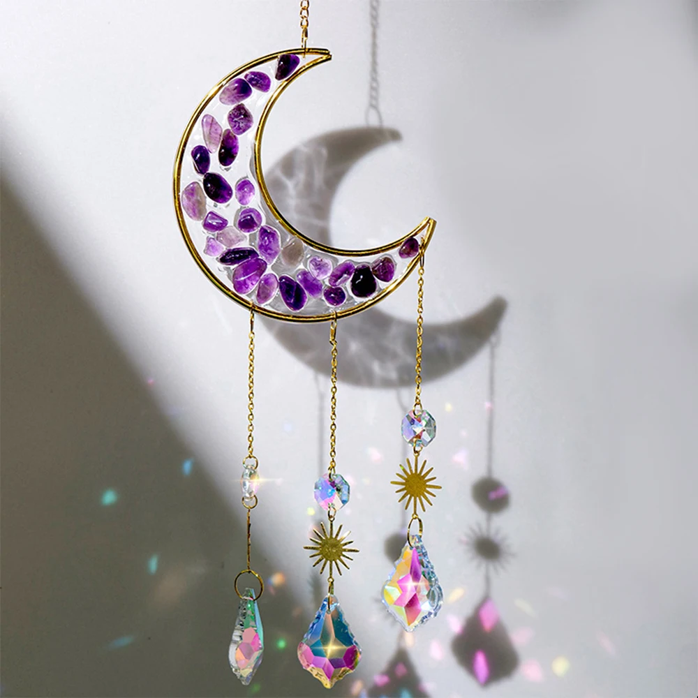 

Mineraali Natural Amethyst Tumbled Gems Suncatcher Ornaments for House Garden Decor Purple Quartz Crystals Hanging Dreamcatcher