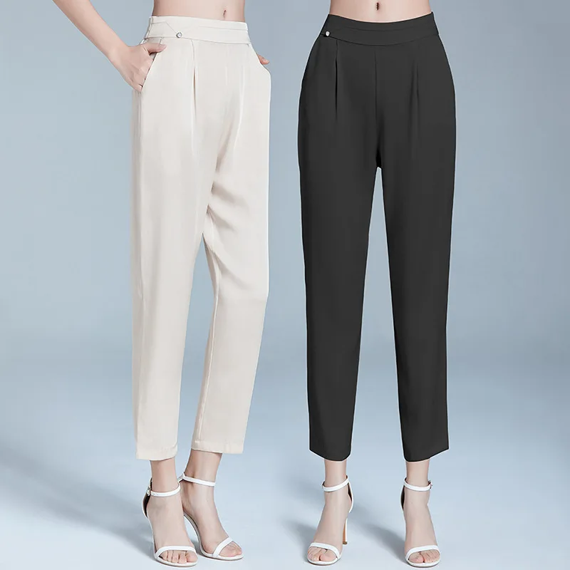 Silk Pants ankle-length pencil pants slim fitting mulberry silk mom spring and summer women's thin and light pants K31