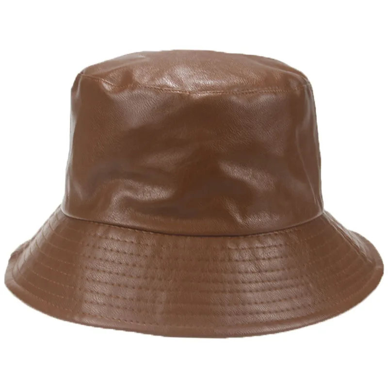 

bucket hat fishermen PU leather flat top summer women hat khaki coffee black outdoor hip hop men sun hat gorras hombre de marca