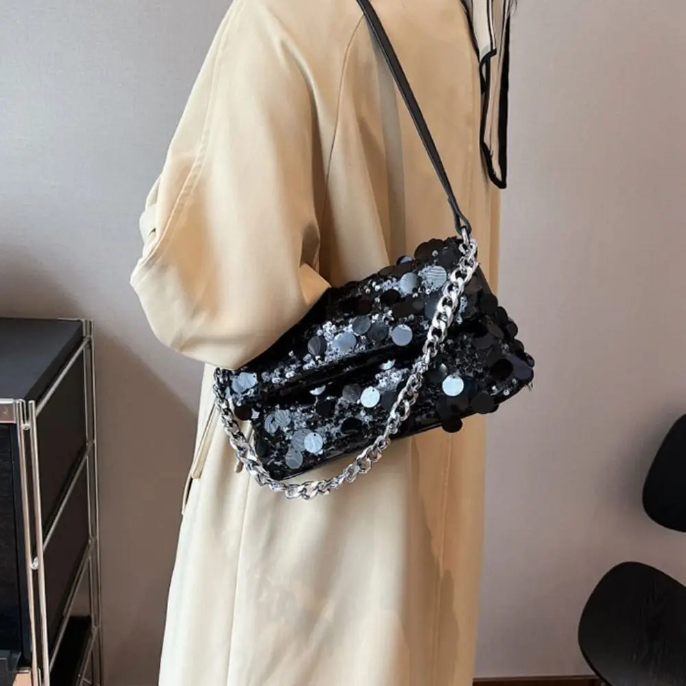 Повседневная блестящая вечерняя Банкетная сумка через плечо с цепью и кисточкой