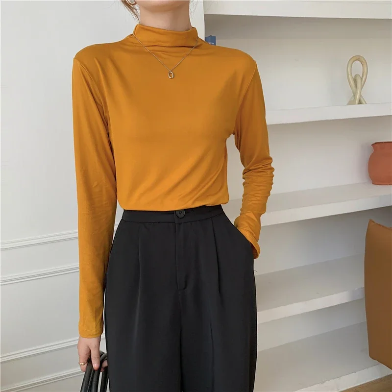 Модная женская блузка с воротником-стойкой белая черная длинным рукавом рубашка