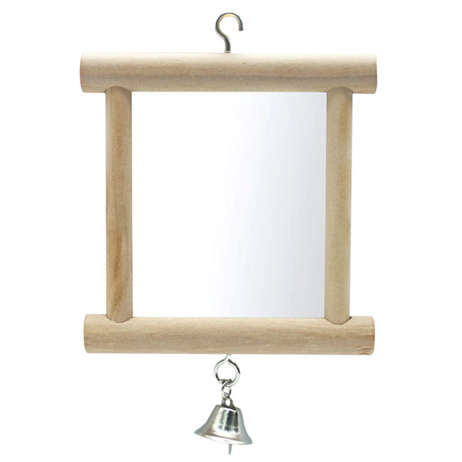 

Зеркало для домашних животных с колокольчиком, игрушка для птиц из массива дерева, двухстороннее зеркало, простое в использовании подвеска,...