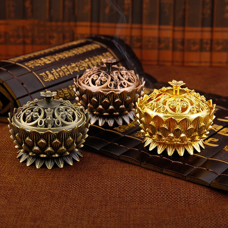 

Lotus Flower Incense Burner Buddhism Buddha Holder Brass Mini Sandalwood Censer Incense Metal Craft Home Decoration