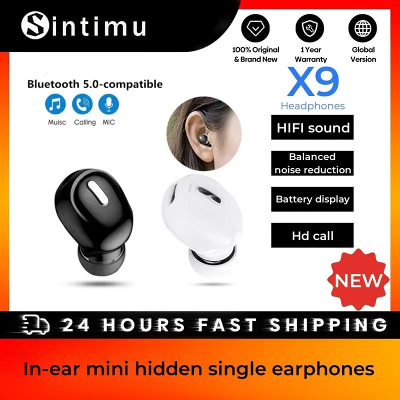 

Bluetooth Earphone X9 In Ear Mini Hidden Single Ear HIFI Sound Effect Noise Reduction BT5.0 Sports High-definition Call Earplugs