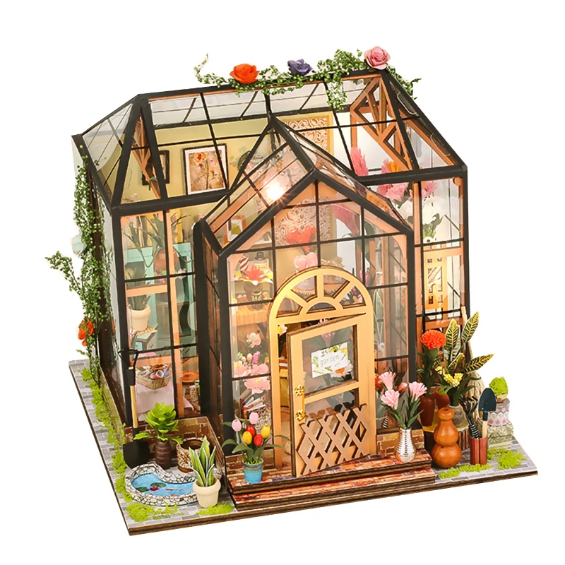 

ZK50 DIY Miniature Dollhouse Jenny Greenhouse Wooden Doll House Toys Gifts