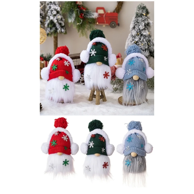 

Festive Christmas Knitted Hat with Earflap Faceless Figurine