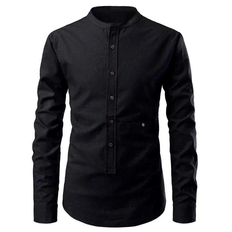 

2022 New Men's Slim Fit Solid Color Shirt Male Mandarin Collar Shirts Casual Tops S-2XL 2022 New Men's