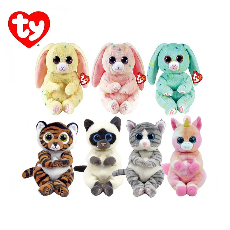 Ty Beanie Bellies Easter Bunny Big Eyes Plush Animal Doll Soft Stuffed Toys Bonnie Rabbit Siamese Cat Kawaii Toys Gift 15cm