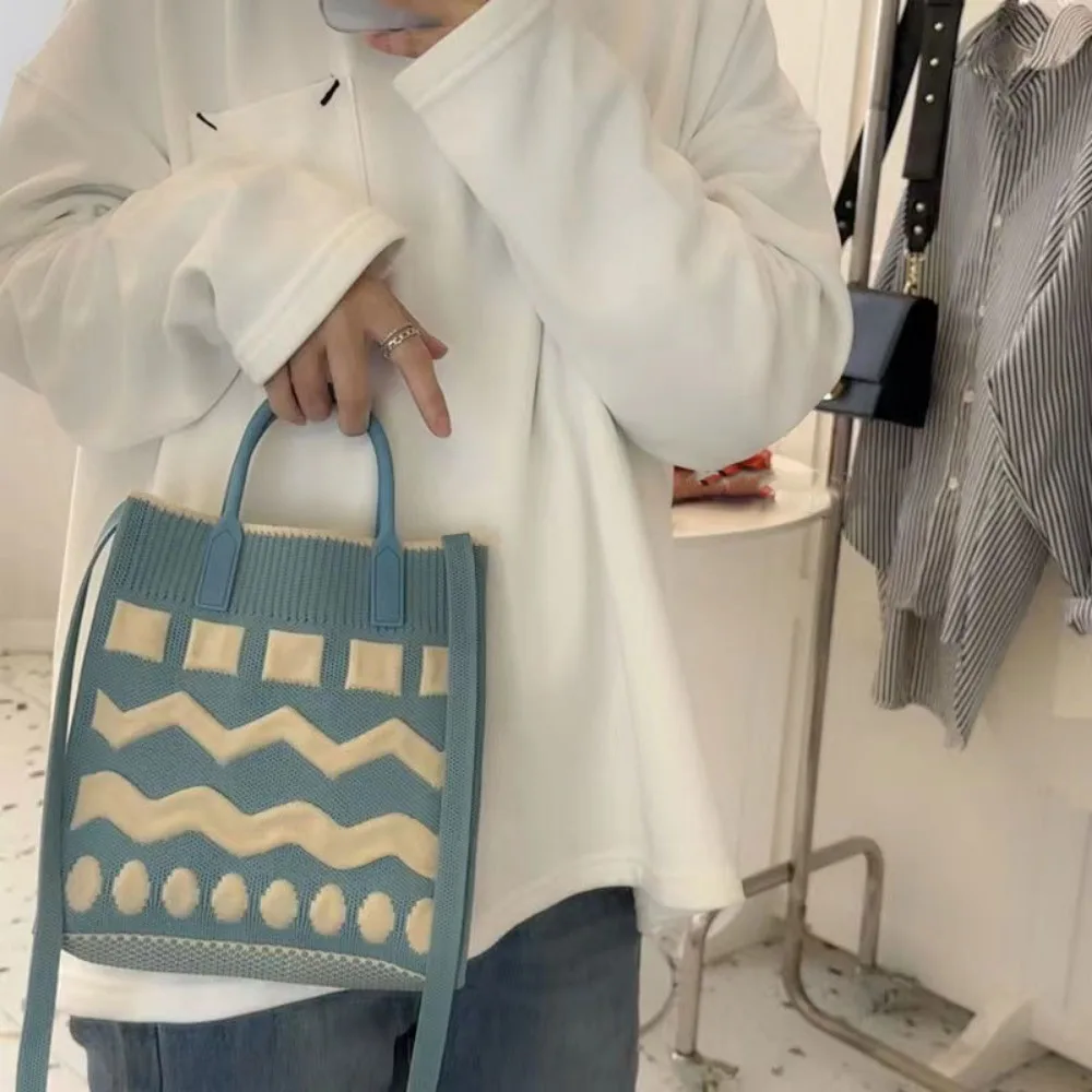 

Корейские винтажные сумки через плечо для женщин, вязаные крючком квадратные модные клетчатые женские сумки Y2k, простая сумка на плечо, сумка для ланча