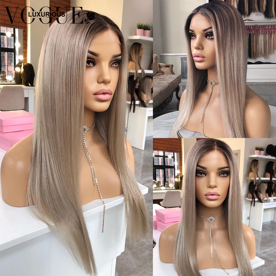 

Парик с темными корнями Омбре, швейцарские индийские передние парики 13 х4 из человеческих волос, длинные прямые волосы ручной работы для жен...