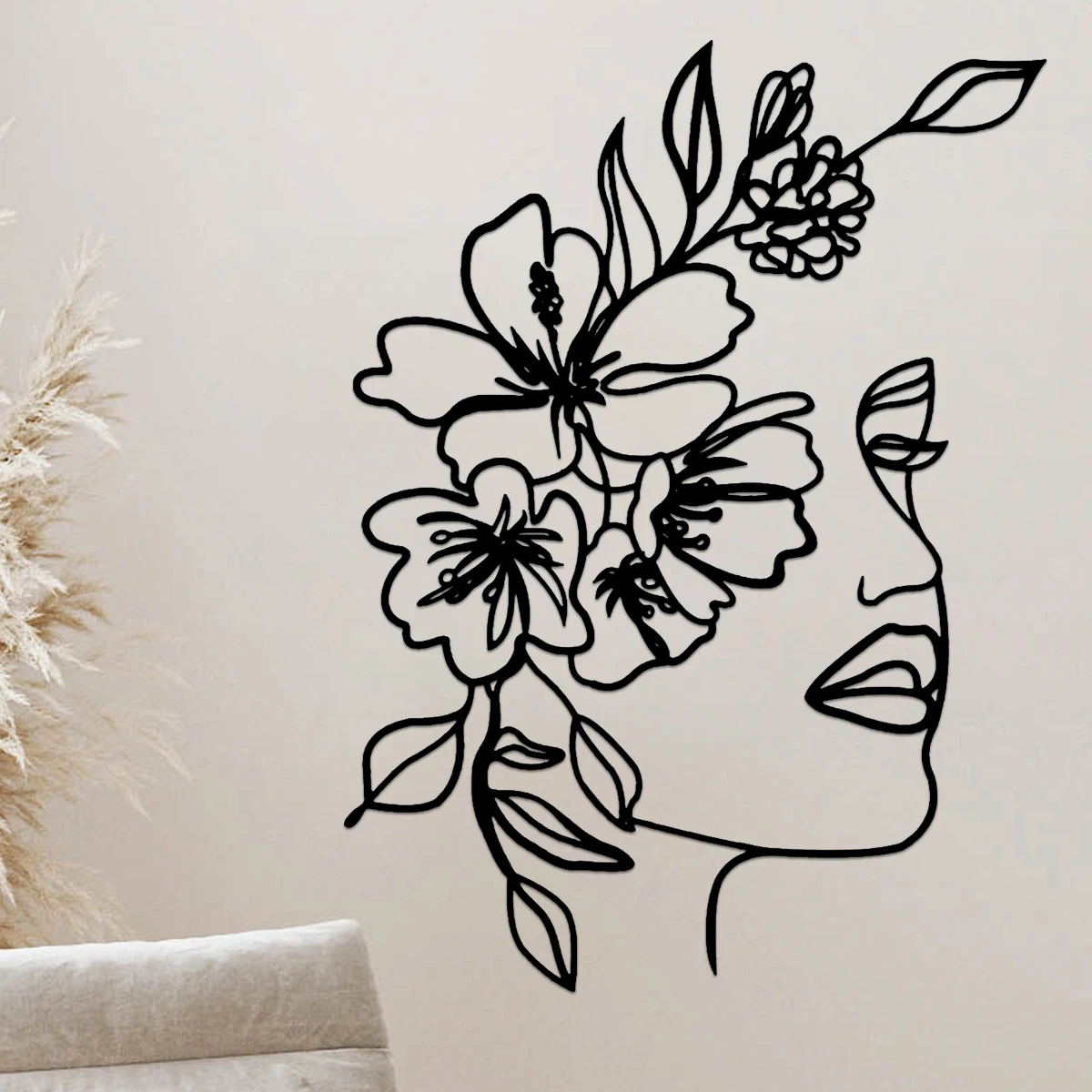 

Metal Line Art Wall Decoration Metal Wall Art Abstract Woman Face Wall Art Line Décor Metal Flower Hanging Wall Art Minimalist