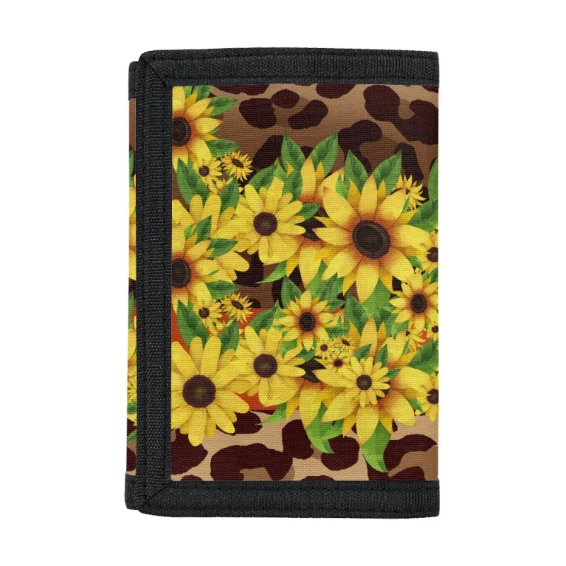 

Leopard Sunflower Print Trifold Casual Wallet For Men Women Young Novelty Money Bag Purse Zipped Coin ID Card Holder Pocket Kid