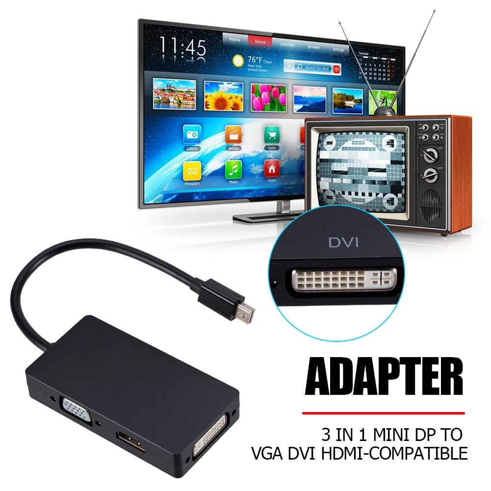 3 в 1 адаптер-конвертер с портом дисплея DP на HDMI-совместимый DVI VGA