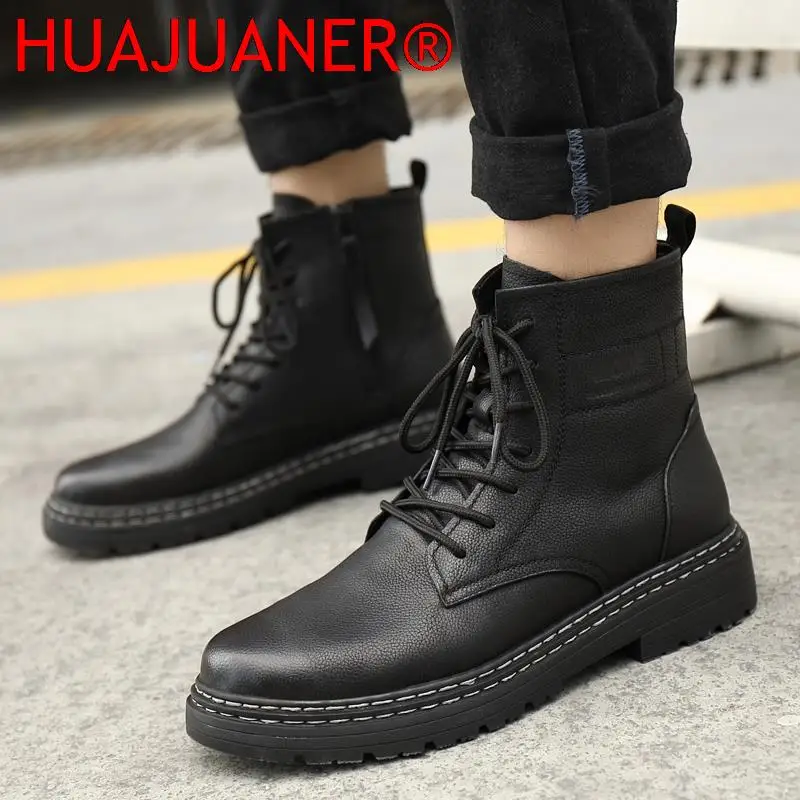 

Warm with Fur Luxury Brand Genuine Leather Autumn Winter Stylish Shoes Men Boots Military Tactical Boots Shoes for Man