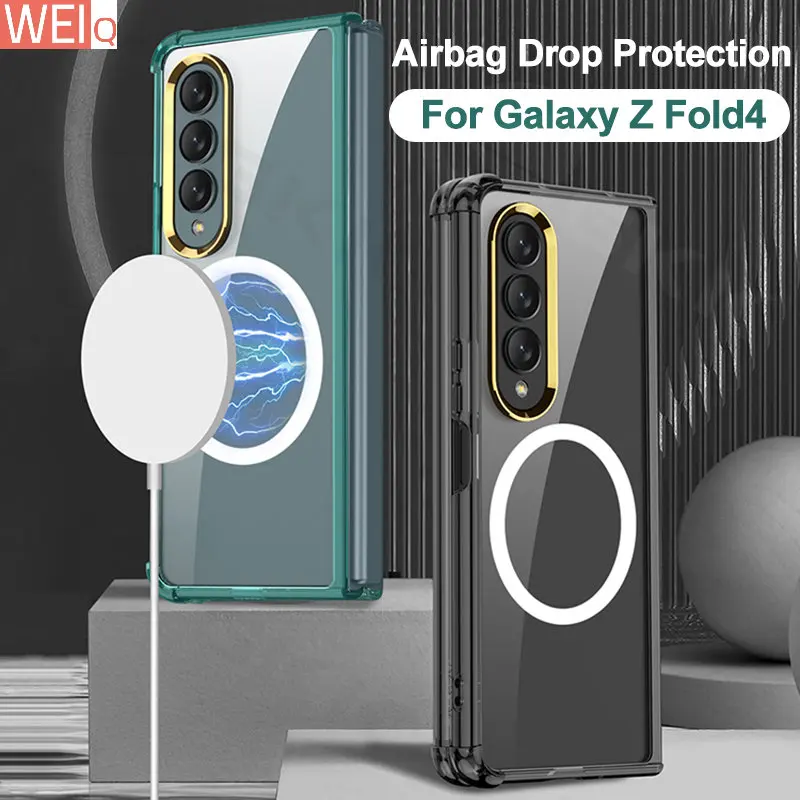 

For Samsung Galaxy Z Fold 4 Case Magsafe Wireless Charging Airbag Shockproof Cover Galaxy Z Fold4 With Screen Glass Case ZFOLD4