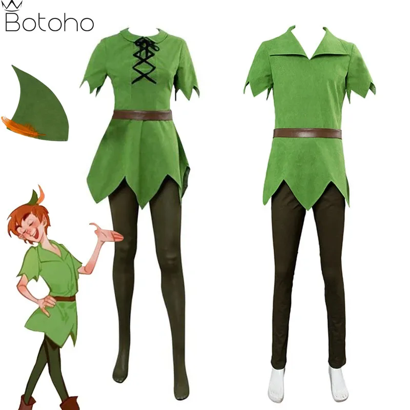 

Movie Peter Pan Cosplay Costume Unisex Green Elf Uniform Suti For Adult Kids T-Shirt Pants Belt Halloween Carnival Party Clothes