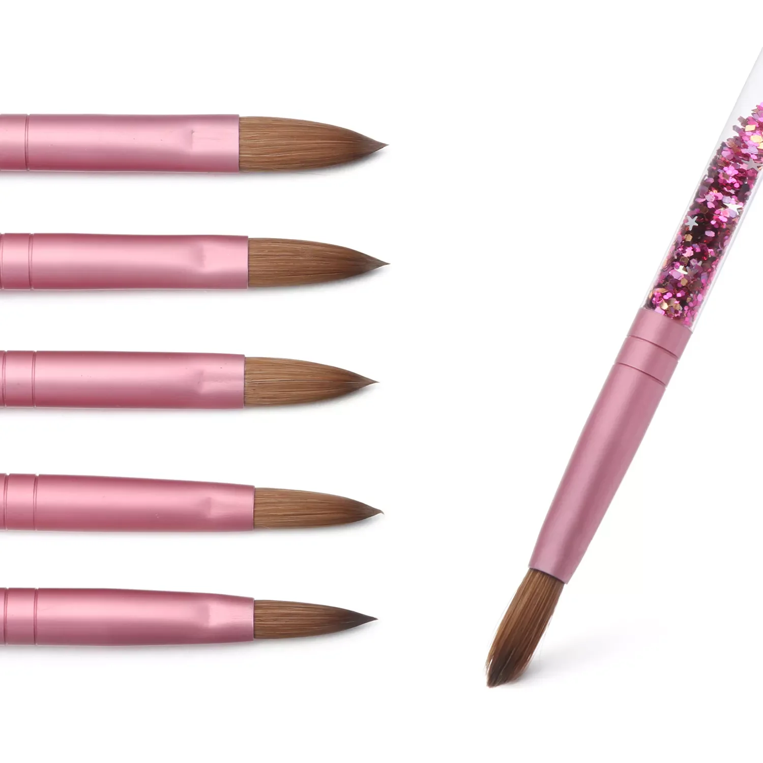 

Hot Acrylic Nail Brush Pure for Acrylic Powder Oval Crimped Shaped Brush with Pink Liquid Sparkling Glitter Hand Nail Brushes