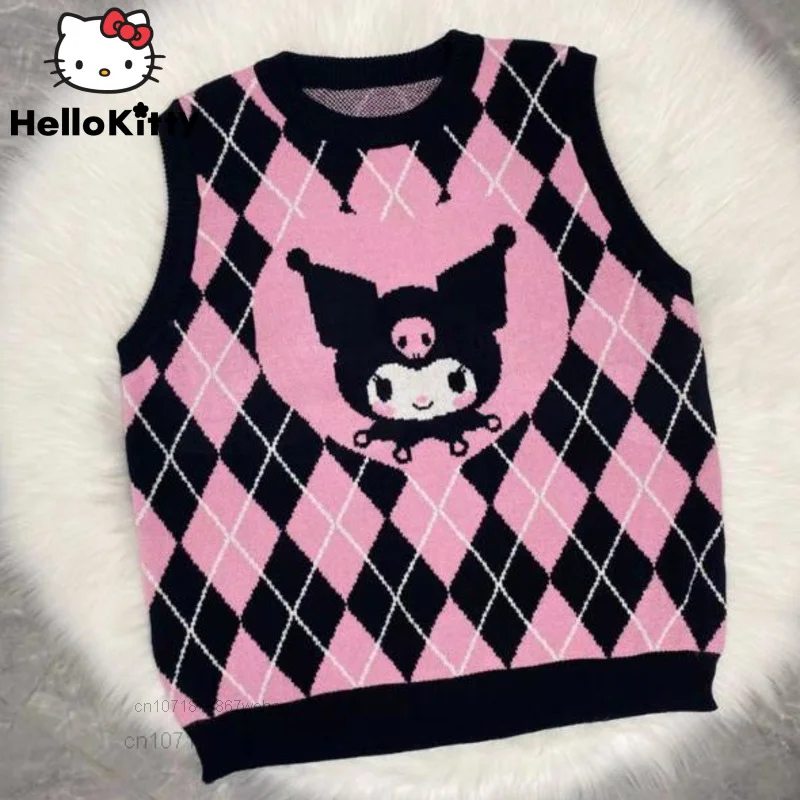 

Sanrio Kuromi Fashion Streetwear Soft Graphic Sweatshirt Knitted Sweater Vest Autumn And Winter New Cute Women Tops Pullovers