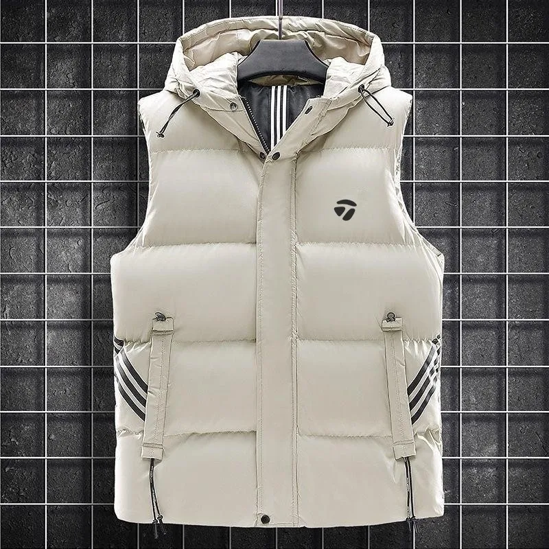 2023 Winter Golf wear New Men's Vest Waistcoat Hooded Fashion Down Cotton Golf Jacket Loose Warm Men's Vest Coats Free Deliv