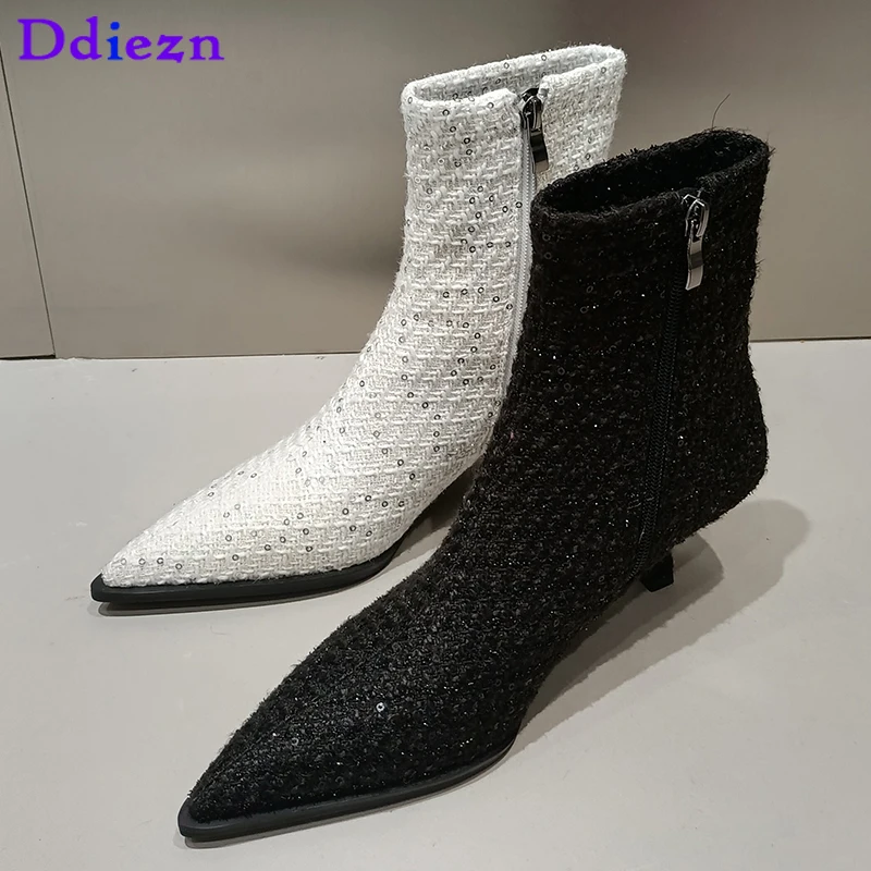 

Short Boots For Women 2023 New Autumn Rubber Pointed Toe Fashion Ladies Modern Ankle Booties Female Shoes Weave Pumps Heels