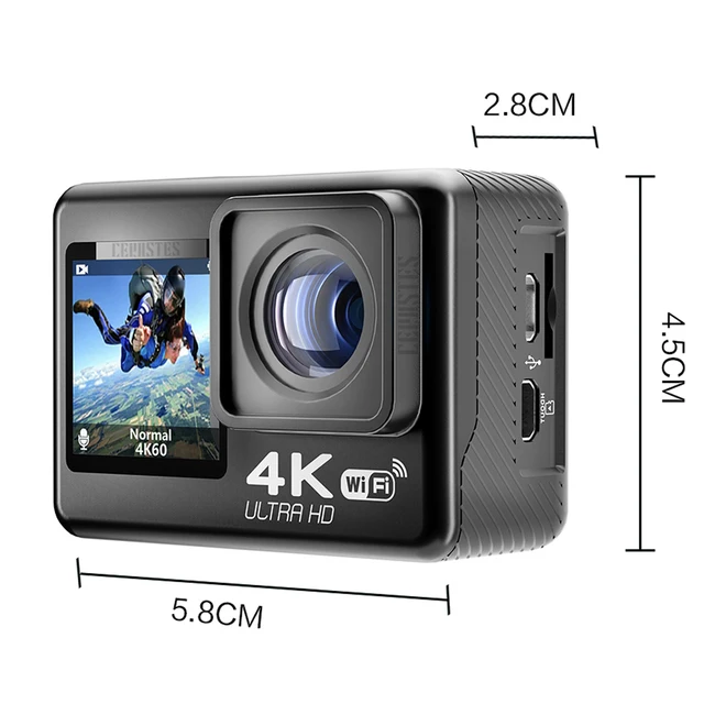 CERASTES 4K 60FPS WiFi Anti-shake Action Camera Dual Screen 170° Wide Angle 30m Waterproof Sport Camera with Remote Control 3