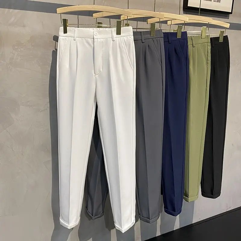 

2023 Men Suit Pants Non-Ironing Slim-Fit Trendy Dress Pants Draping Business Formal Casual Trousers Male Boutique Pants S31