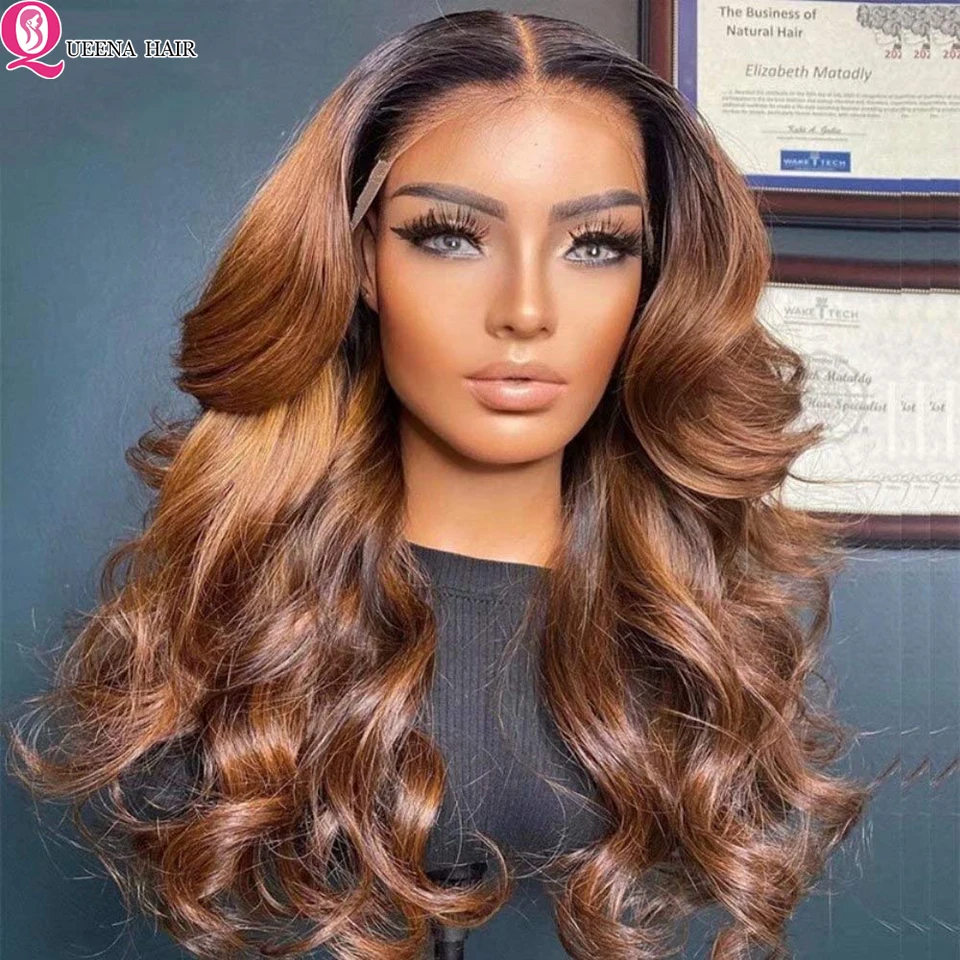 1b30 Ombre Body Wave Human Hair Wigs 220% Density HD Transparent Lace Frontal Wigs 13x4 Lace Front Wig Pre Plucked Glueless Wig
