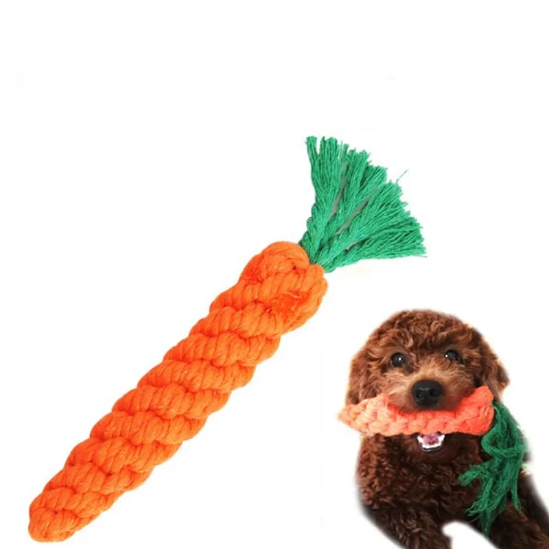 

Dog puppy chew toys Small medium-sized dog pet tooth cleaning toys Handmade cotton rope carrot shaped toys outdoor fun training