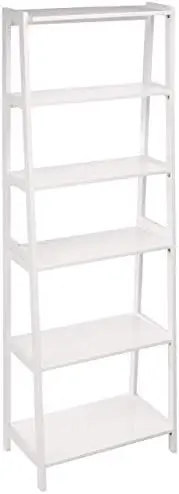 

Rubberwood 5 Shelf Ladder Bookcase, White, 15.03" D x 25.98" W x 74.48" H