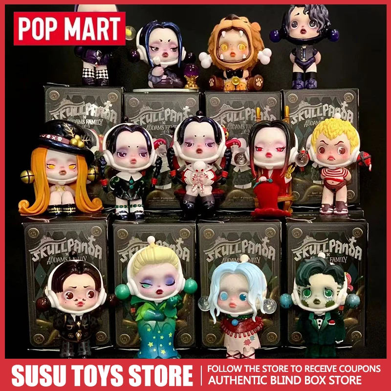 Фото POP MART SKULLPANDA Серия «Семья Аддамс»: Коллекционная фигурка-сюрприз (Blind Box) в стиле кавайного аниме, настольное украшение, подарок №1