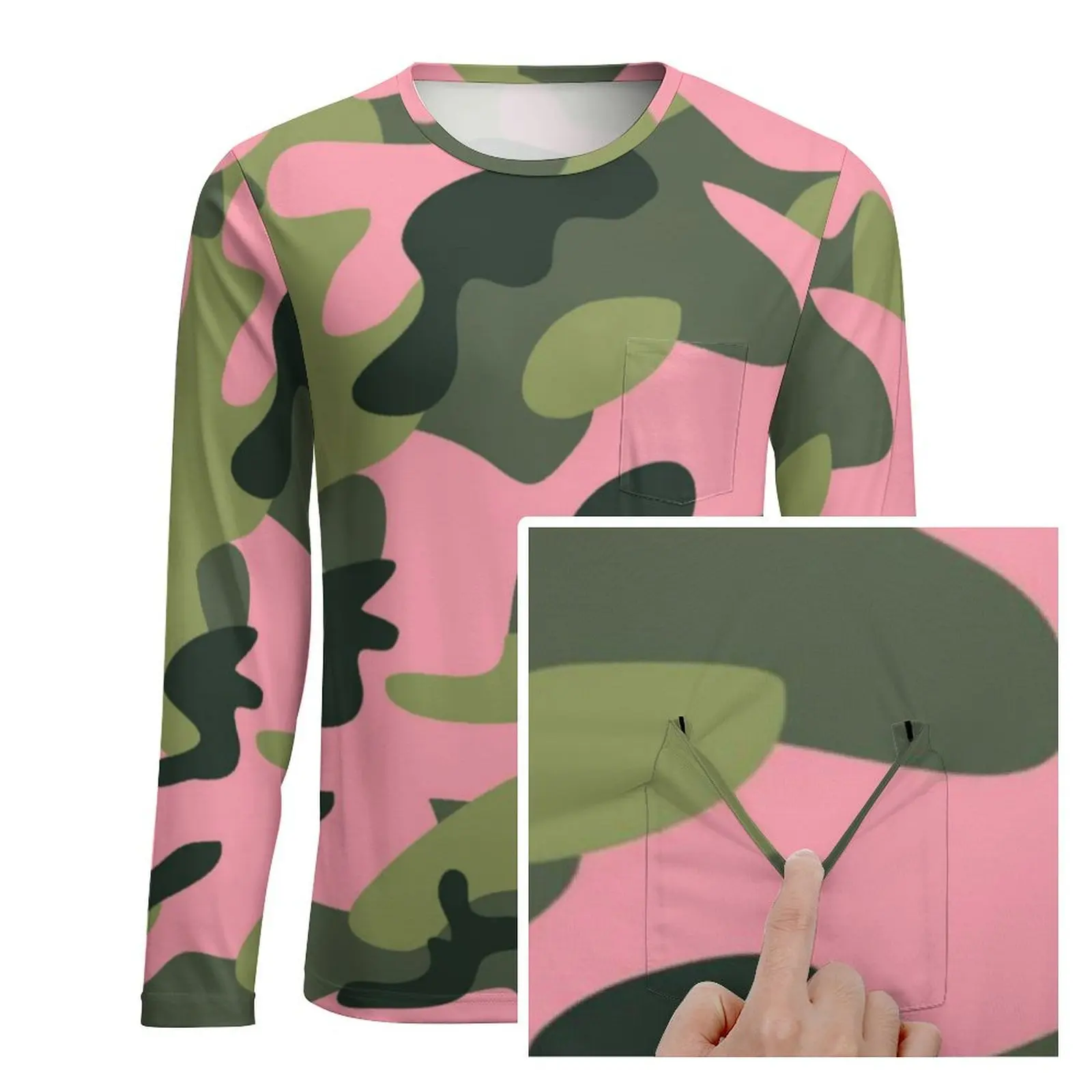 Футболка мужская камуфляжная с длинным рукавом зеленая/розовая рубашка в стиле