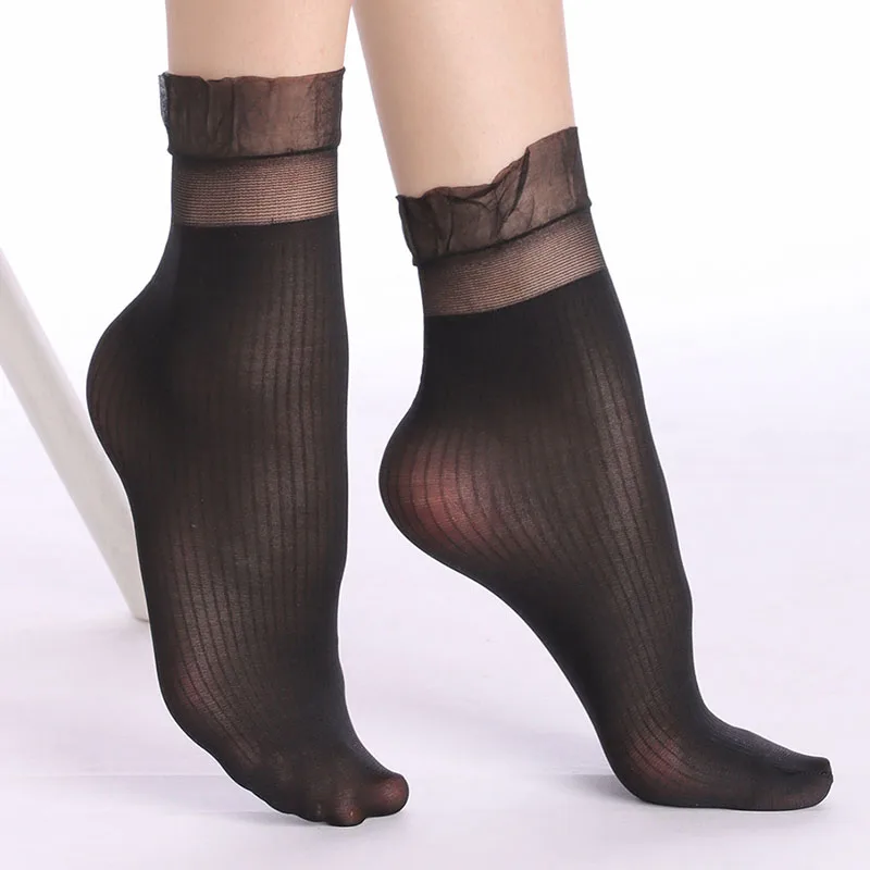 5Pairs Women Socks Velvet Silk Soft Transparent Ultrathin Breathable Short Sock Lace Elastic High Quality Comfortable Female Sox