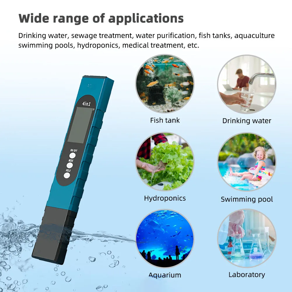 4 in 1 Water Quality Meter Total Dissolved Solids 0-9999ppm Digital Water Purity Tester Temp/EC/Hold for Drinking Water Aquarium