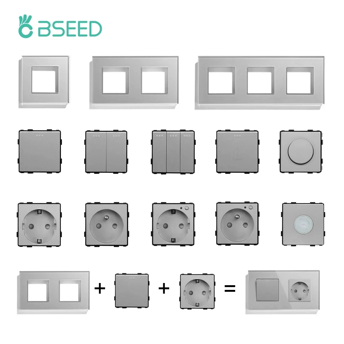 

Механизм BSEED, настенный кнопочный выключатель света, диммер, стеклянные рамки, европейская Французская электрическая розетка, функциональн...