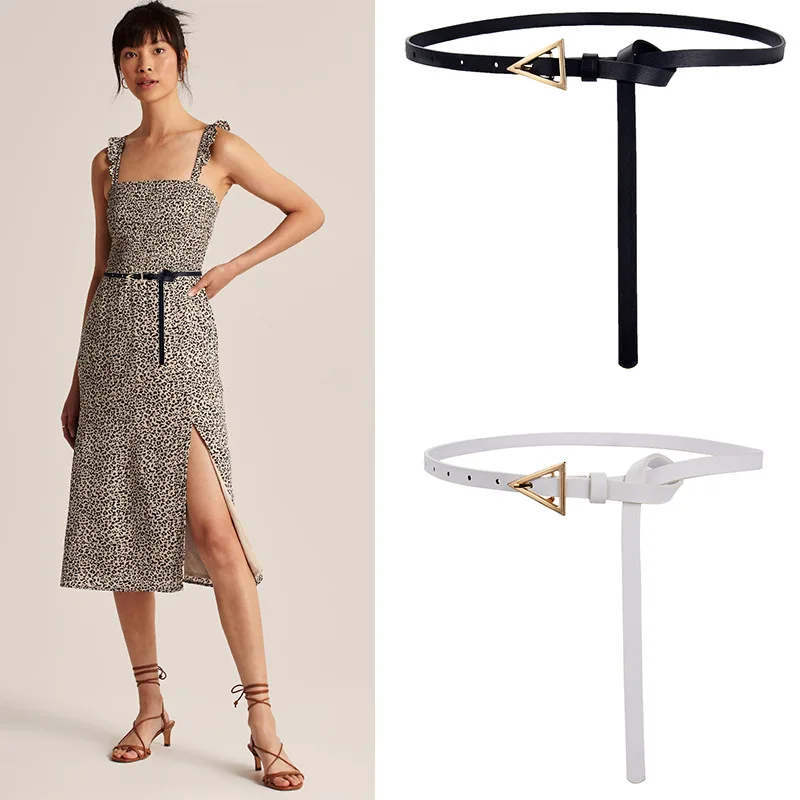 

Thin Leather Belt for Women Triangle Buckle Decorative Dress Korean Fashion Style Matching Jeans Waistband for Ladies Designer
