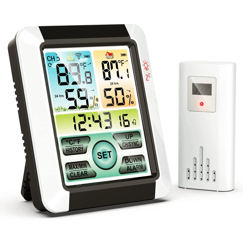 

LCD Electronic Digital Temperature Humidity Meter Thermometer Hygrometer Waterproof Indoor Outdoor Weather Station Clock