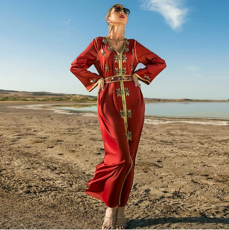 Ramadan Eid Mubarak Orange Abaya Dubai Turkey Islamic Arabic Muslim Long Party Evening Dresses For Women Robe De Soiree Femme