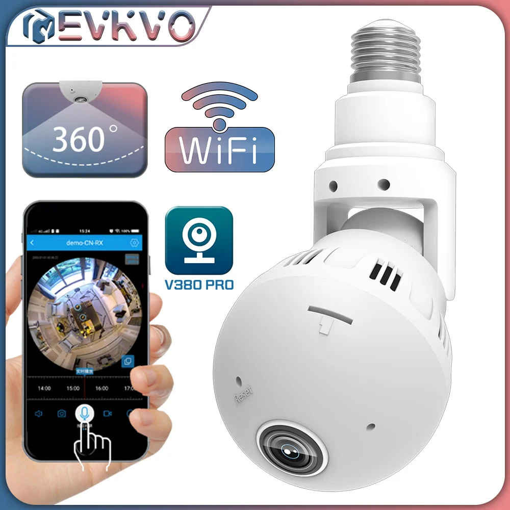 

4MP 360 Panorama Wifi Camera Bulb Panoramic Night Vision Two Way Audio Home Security Video Surveillance Fisheye Lamp Wifi Camera