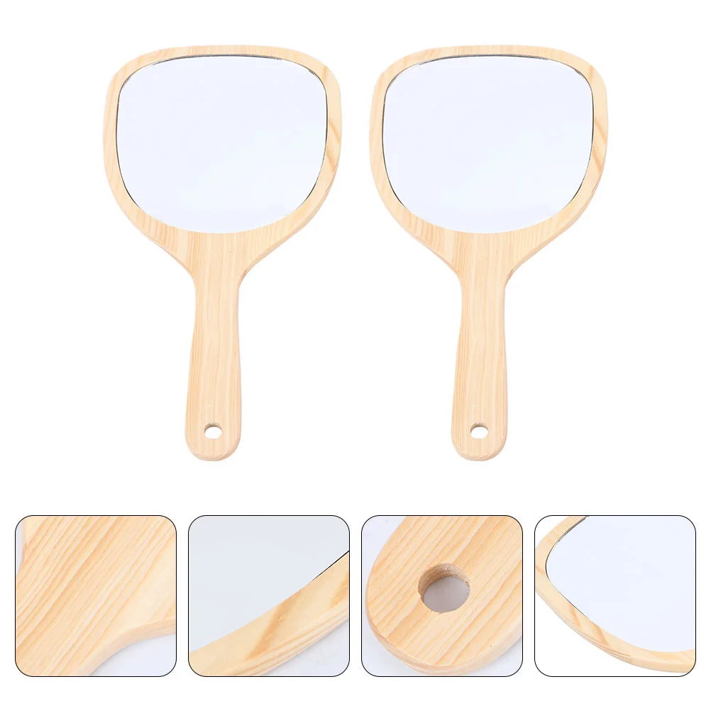 

Mirror Makeup Hand Handheld Handle Mirrors Cosmeticheld Travelvanity Women Portable Compact Wood Woodendecorative Beauty Single