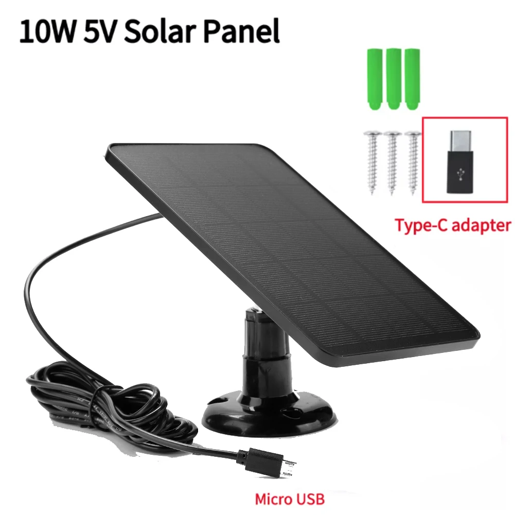 

Зарядное устройство для солнечных батарей 10 Вт, 5 В, Micro USB + Type-C, 2 в 1, портативные зарядные солнечные панели для камеры безопасности/маленькой...