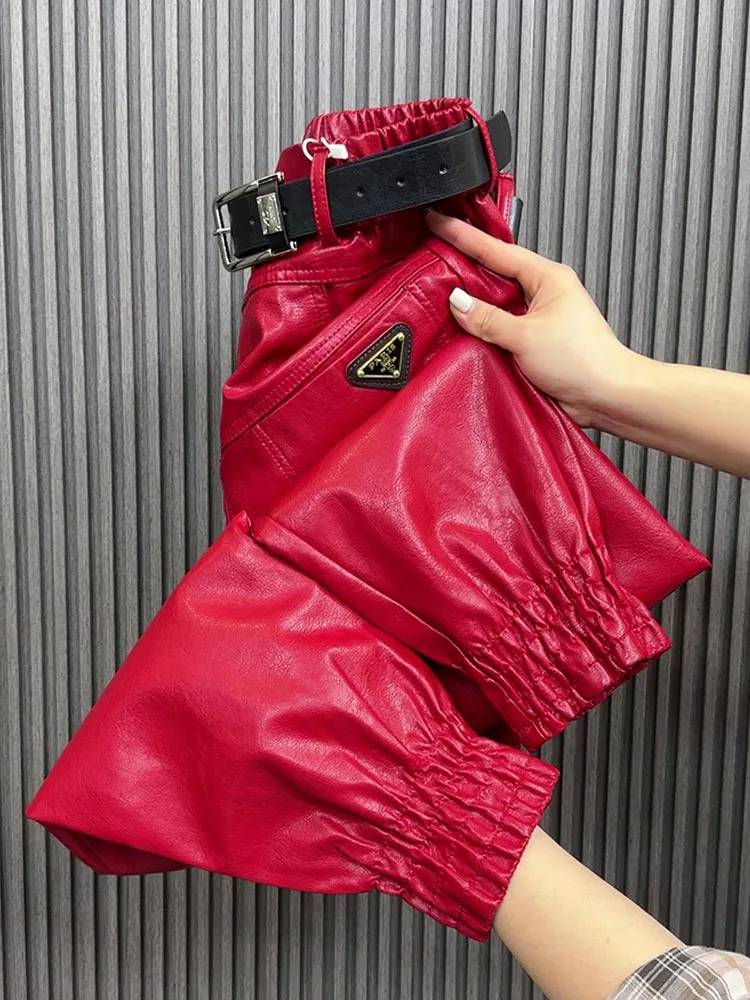 Брюки из ПУ кожи однотонные теплые брюки женские осенне-зимние корейские