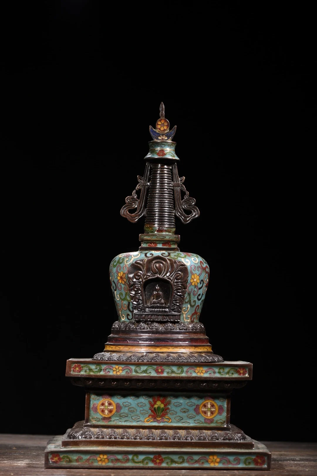 

17" Tibetan Temple Collection Purple Bronze Cloisonne tangled branches lotus pattern Shakyamuni stupa pagoda Town house Exorcism