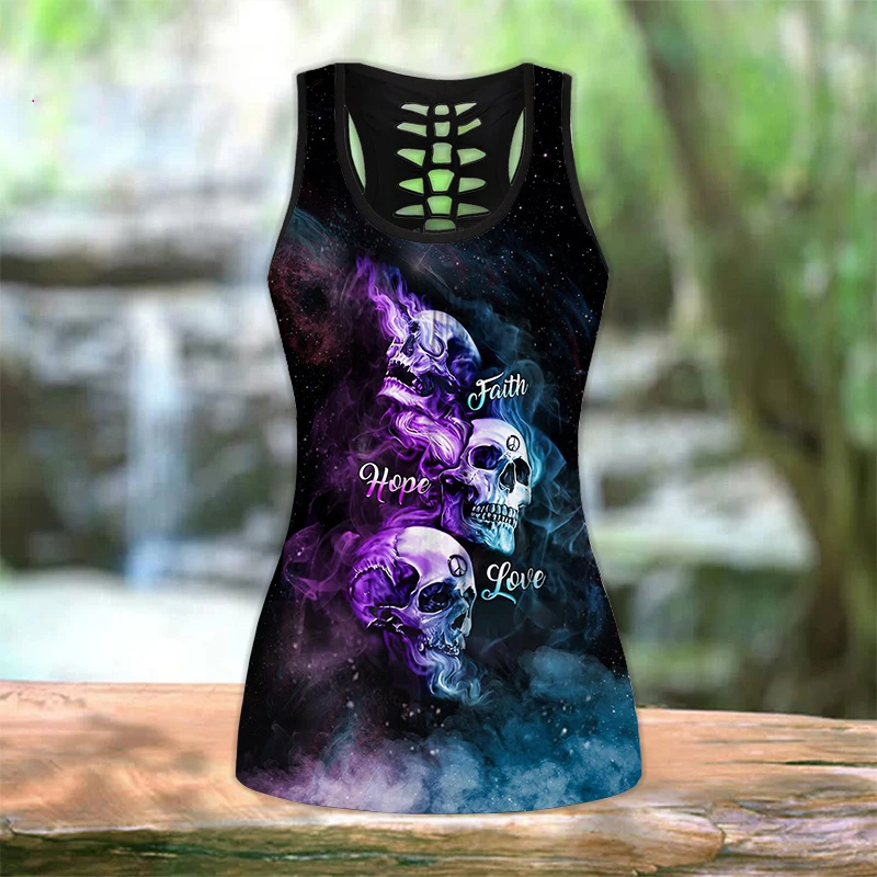 

3D Skull Print Fashion Women Hollow Top Sleeveless Shirt Summer Vest Shirt Casual Tank Tops Plus Size Xs-8Xl