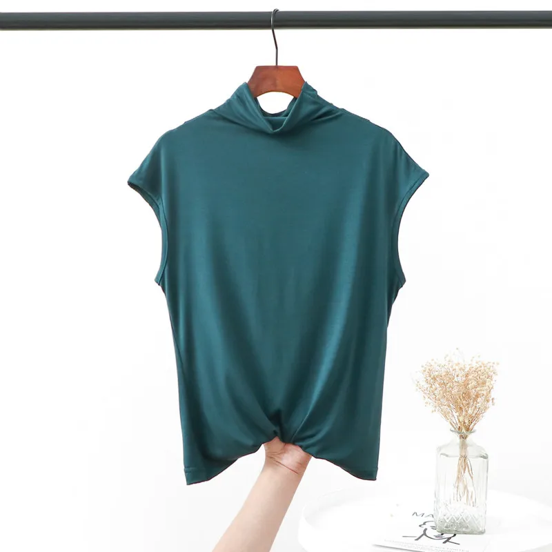 Женская рубашка с высоким воротником однотонная Универсальная футболка без