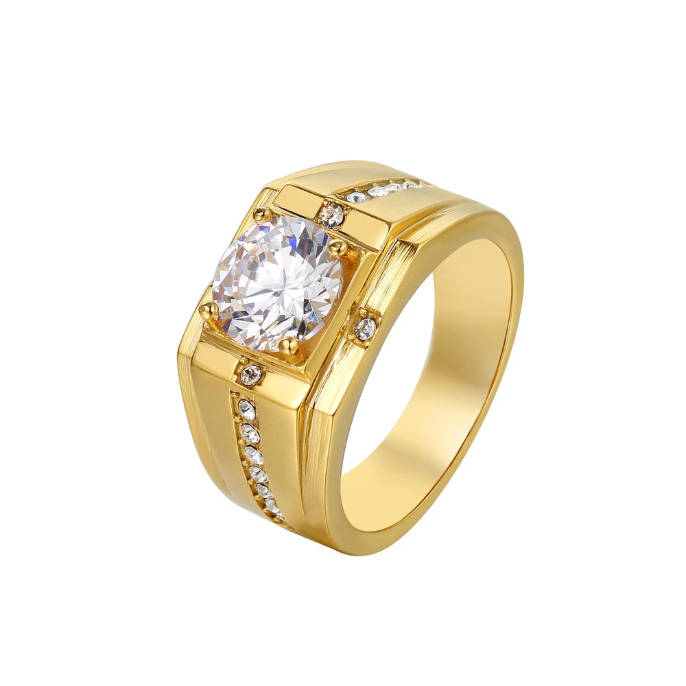 

Кольцо унисекс из титановой стали с фианитами, Размеры 7-12