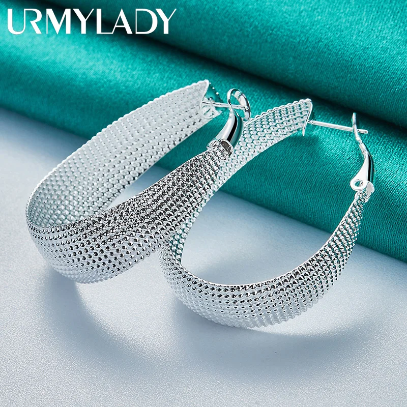 

URMYLADY 925 Sterling Silver Reticulate Earrings Ear Loops for Women Charm Wedding Fashion Party Fine Jewelry