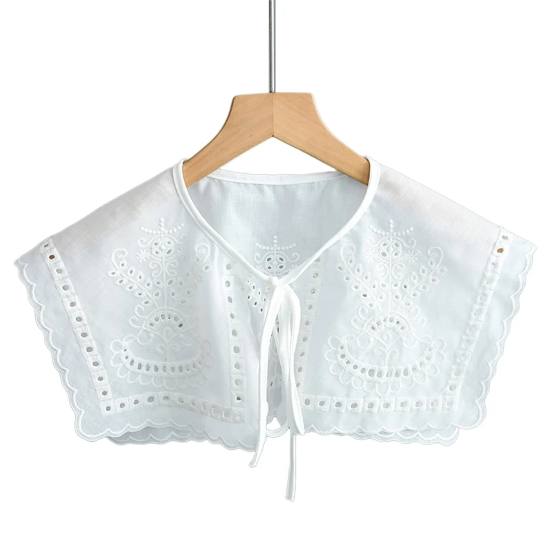 

Women Embroidery Geometric Lace Faux Collar Big Shawl Royal Square Scarf Capelet DXAA