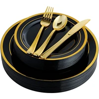 black plastic plates with gold rim disposable plastic silverware disposable party dinnerware set tableware for wedding paries