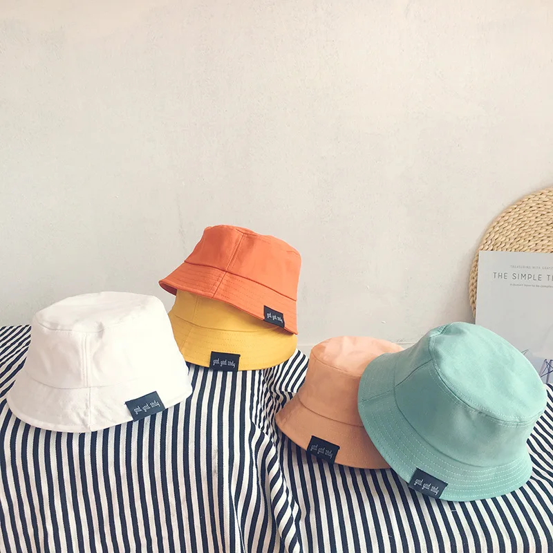 

New Solid Color Cotton Baby Hats Spring Summer Kids Sun Hats Autumn Fisherman Hat Children Beach Caps Toddler Bucket Hats
